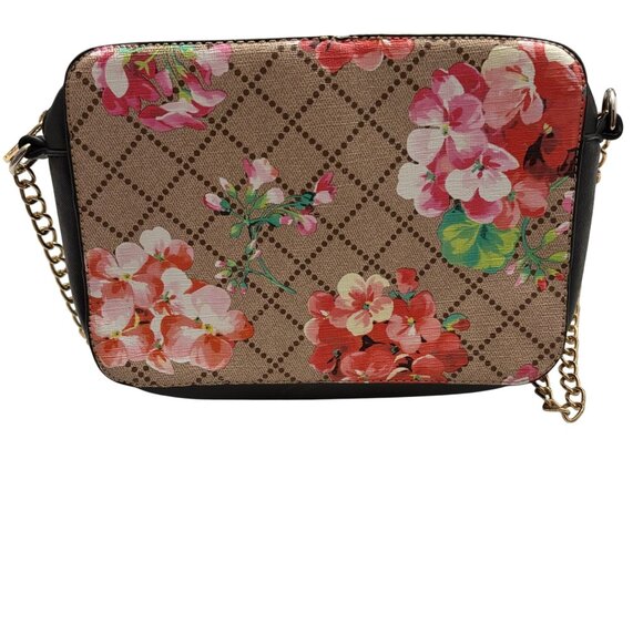 Floral Pattern Crossbody Bag With Gold Chain Strap & Black Accents - Picture 3 of 12